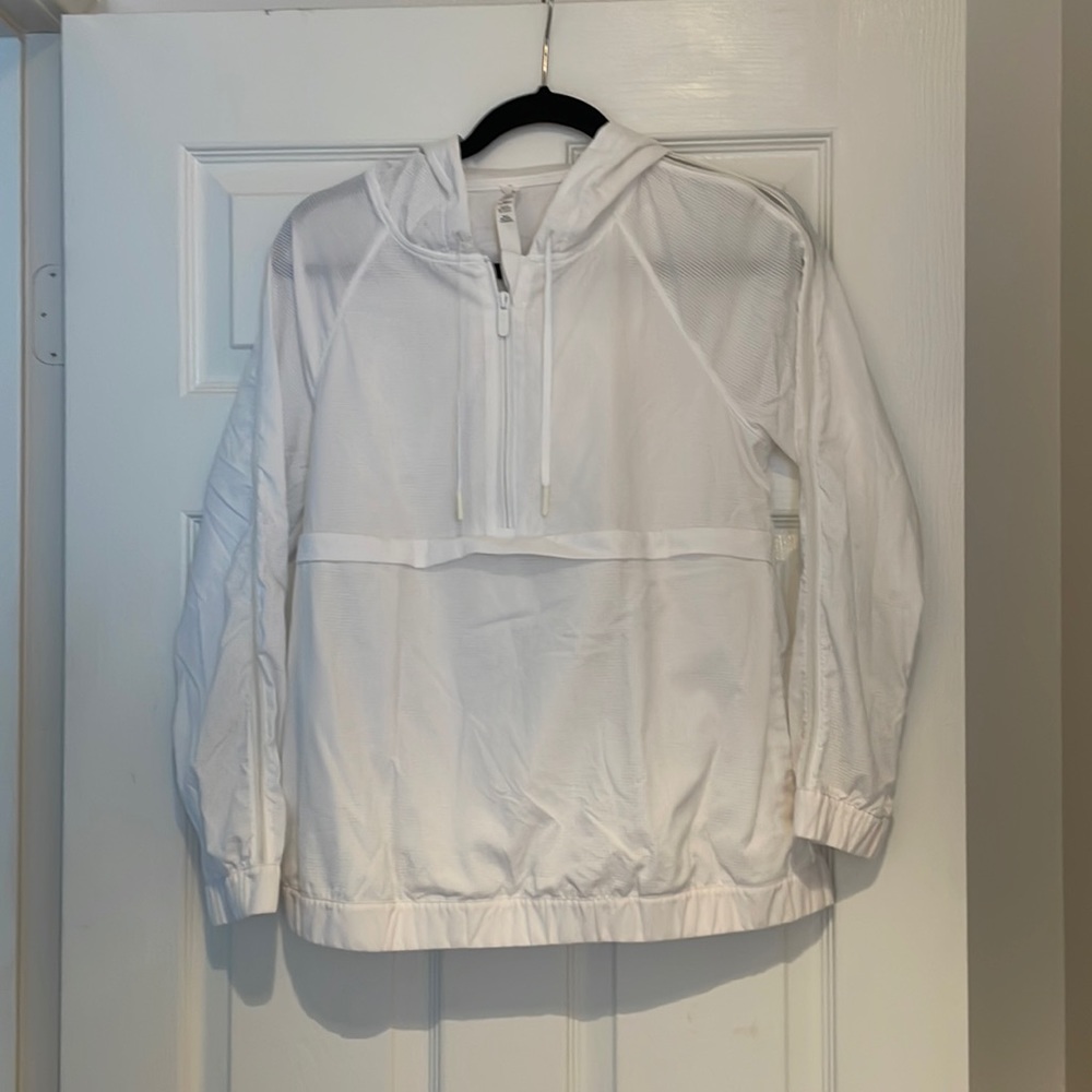 Size 8 white lululemon hooded windbreaker jacket